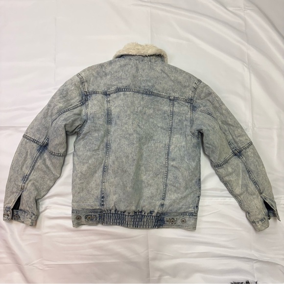 American Eagle MENS XS Sherpa Lined Jean Jacket Ranch Trucker Acid Washed Denim - Picture 9 of 9